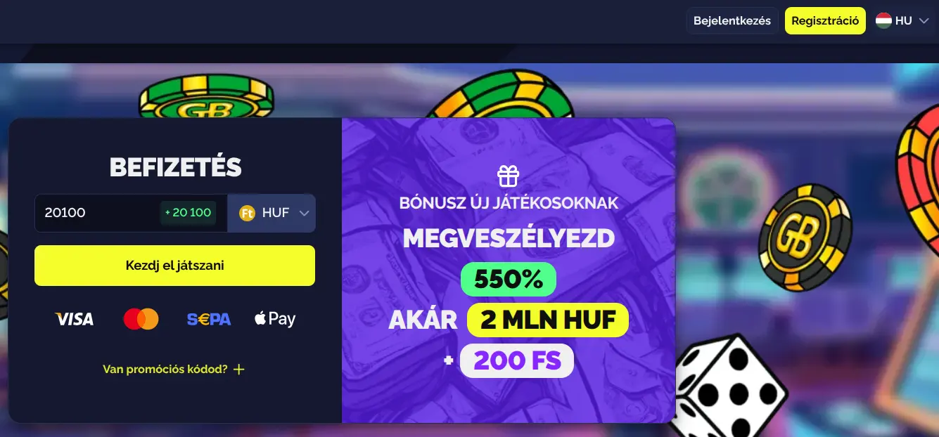 Goldbet Casino üdvözlő bónusz banner 2026