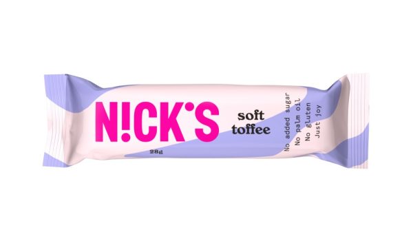 Nick's Soft Toffee tejkaramellás szelet 28 gramm. Gluténmentes, cukormentes, pálmaolaj mentes.